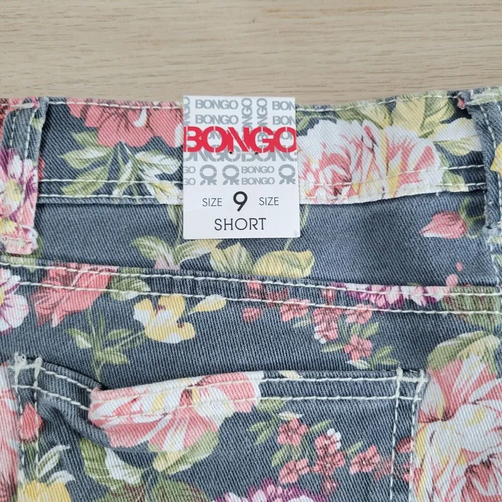 BONGO Booty Shorts Floral Low Rise Mini Size 9 Distressed Cut Off Denim Y2K